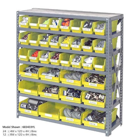 Global Industrial Steel Shelving with 48 4inH Plastic Shelf Bins Yellow, 36x18x39-7 Shelves 603438YL